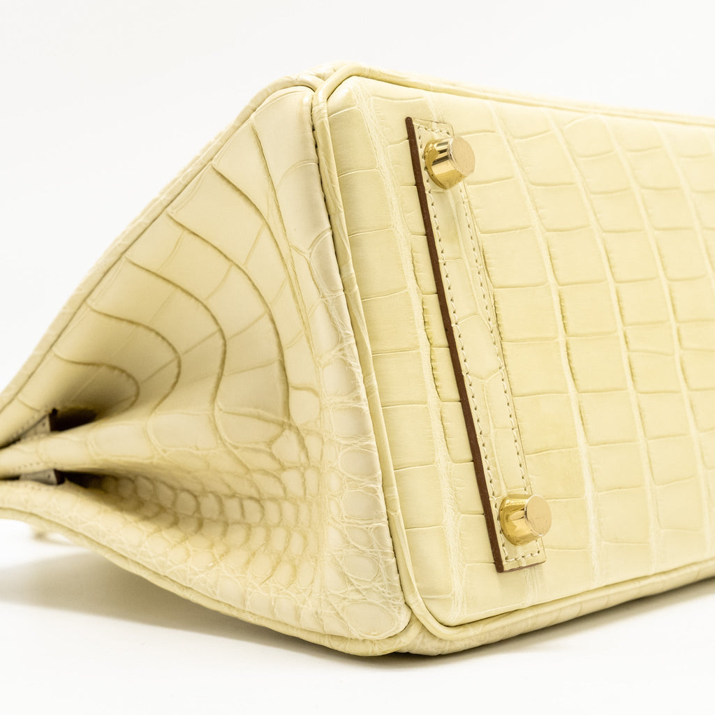 HERMES BIRKIN 25 SPECIAL ORDER MAT ALLIGATOR MISSISSIPPIENSIS VANILLE / GRIS PERLE LGHW