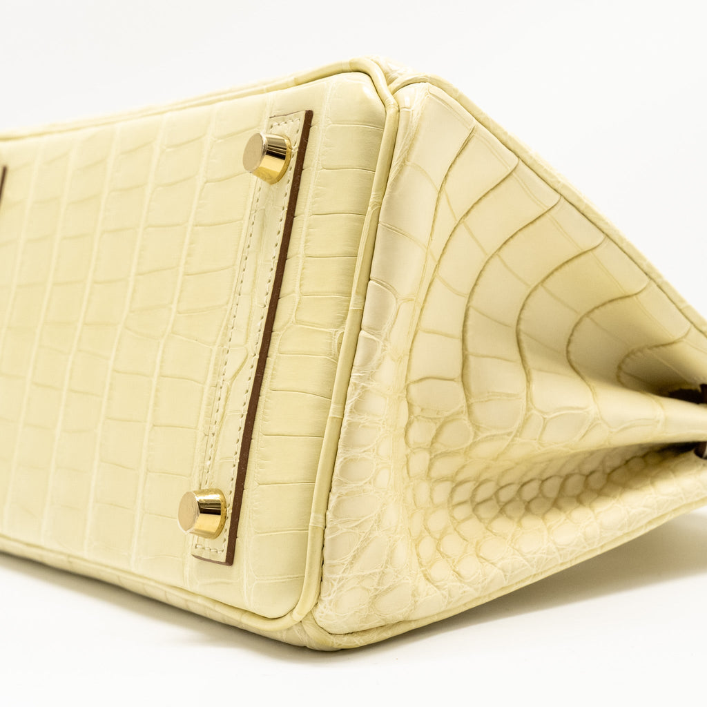 HERMES BIRKIN 25 SPECIAL ORDER MAT ALLIGATOR MISSISSIPPIENSIS VANILLE / GRIS PERLE LGHW