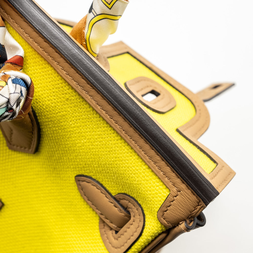 HERMES BIRKIN 25 CARGO TOILE GOELAND / SWIFT JAUNE CITRON / CHAI SHW