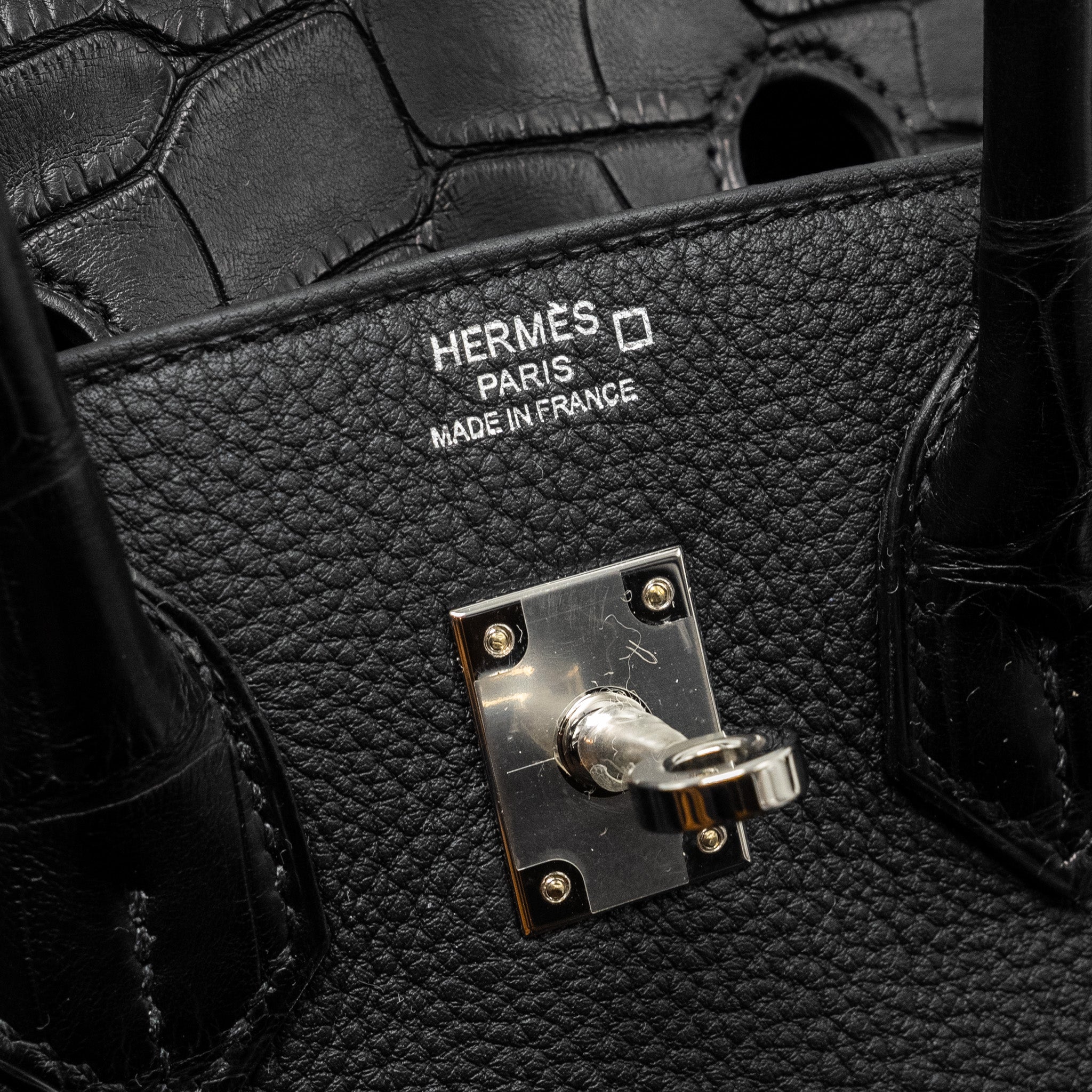 HERMES BIRKIN 25 TOUCH TOGO/ALLIGATOR MISSISSIPPIENSIS MAT BLACK SHW