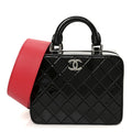PATENT QUILTED TRAVEL KIT VANITY CASE BLACK