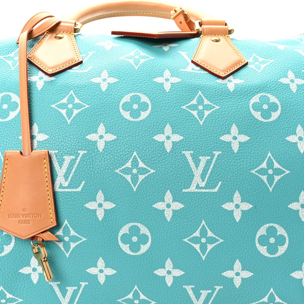 CALFSKIN MONOGRAM SPEEDY P9 BANDOULIERE 40 TURQUOISE
