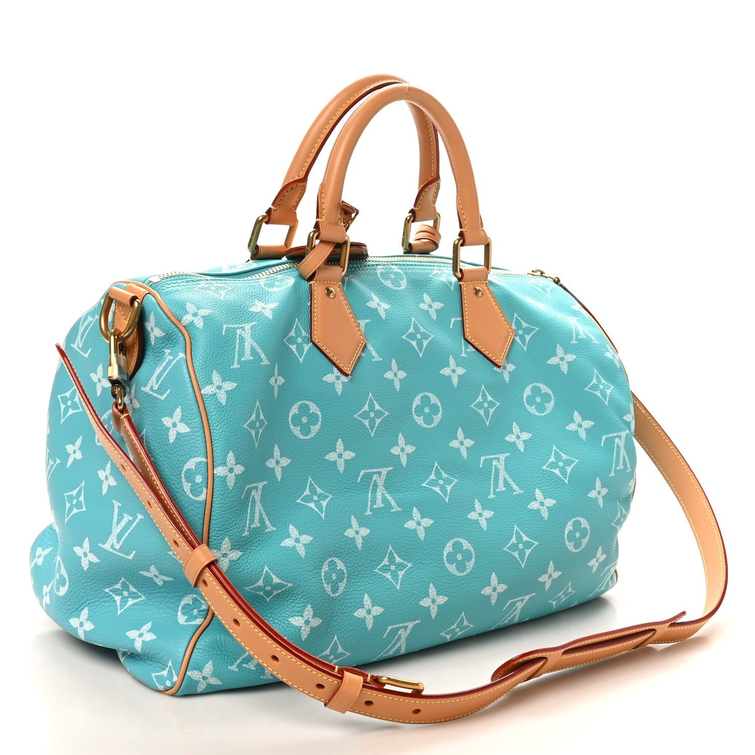 CALFSKIN MONOGRAM SPEEDY P9 BANDOULIERE 40 TURQUOISE