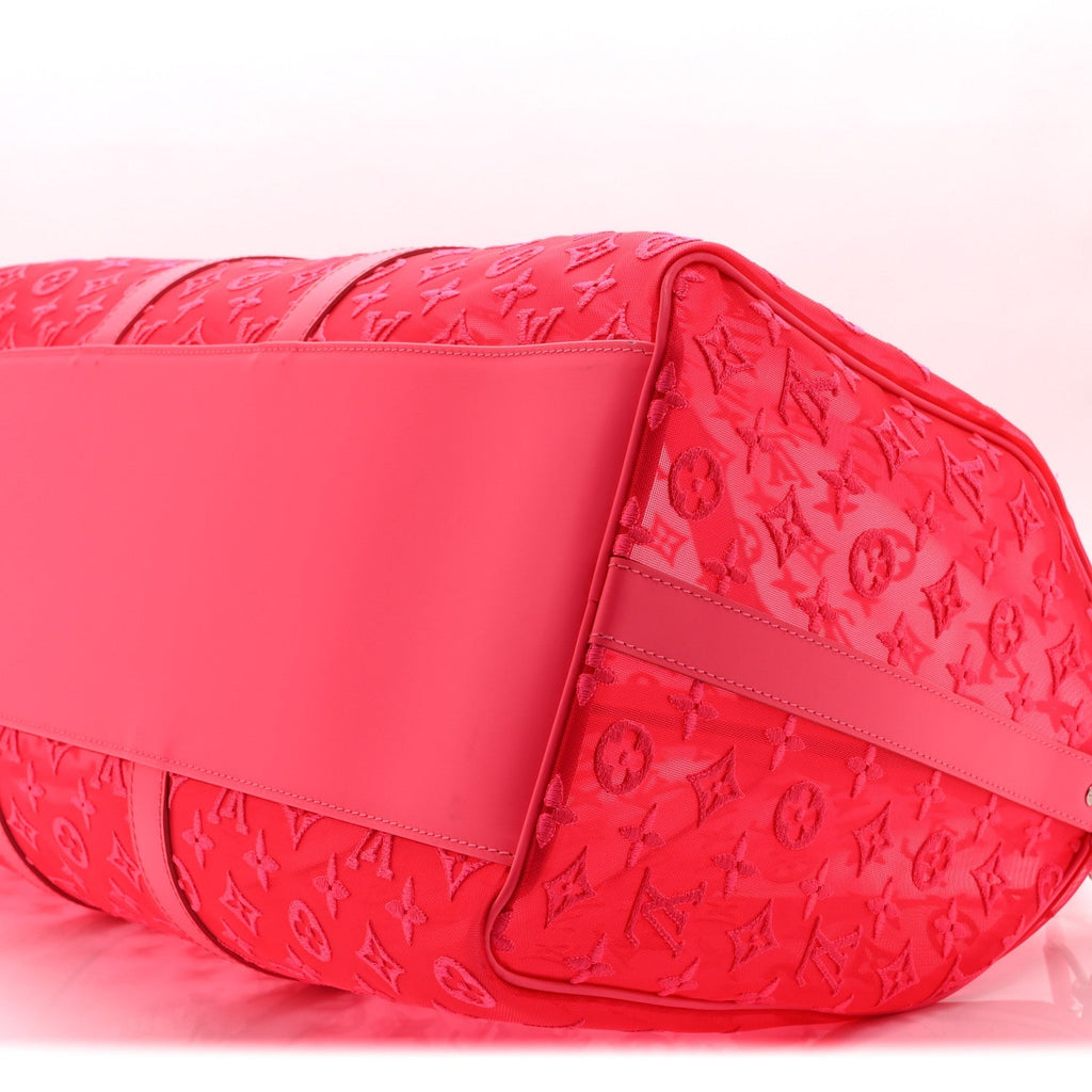 MONOGRAM FLUO SEE THROUGH KEEPALL BANDOULIERE 50 ROSE