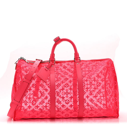 MONOGRAM FLUO SEE THROUGH KEEPALL BANDOULIERE 50 ROSE