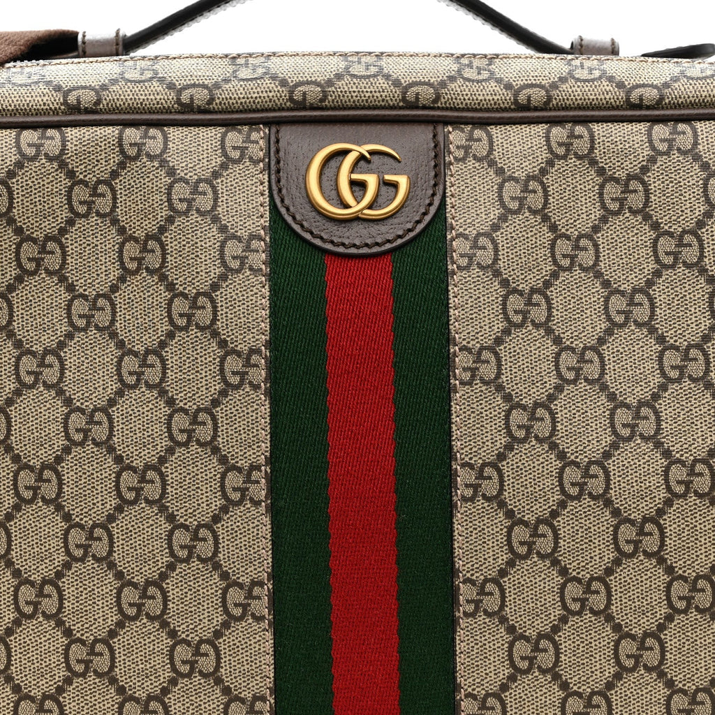 GG SUPREME MONOGRAM TEXTURED DOLLAR CALFSKIN WEB SAVOY SHOE CASE BAG BEIGE EBONY NEW ACERO